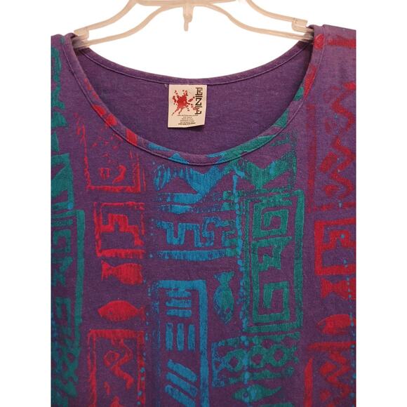 90s EZL Shirt One Size up to 1X Blue Purple Rasta Raggae Tropical Festival Boho - Picture 9 of 11
